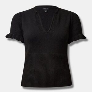 Torrid Vegan Cashmere Black Ruffle Sleeve Knit Sweater